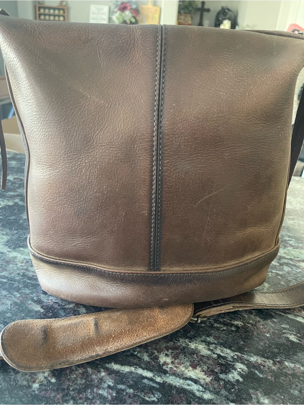 STS Ranchwear Brown Multi Patchwork Cowhide Crossbody Bucket Bag - Picture 11 of 14